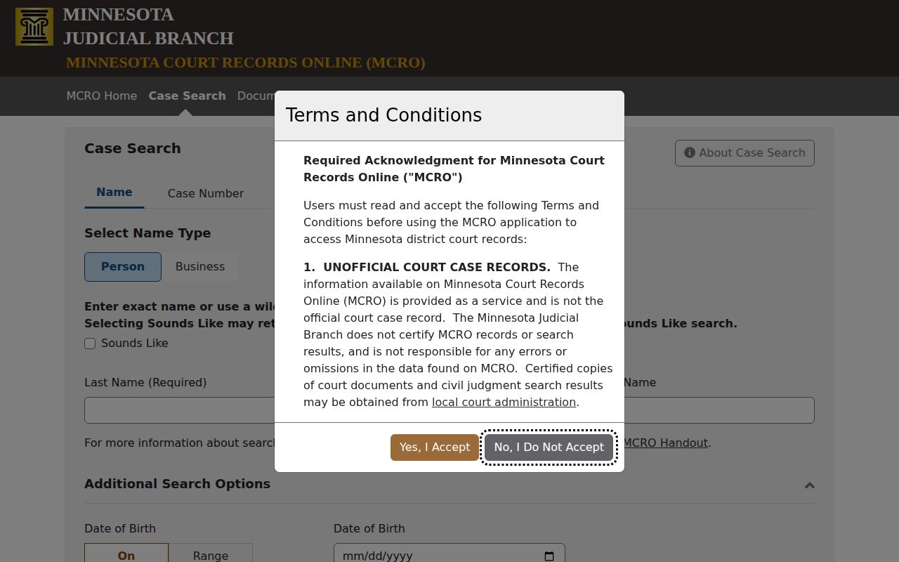 Pope County arrest court record lookup through Minnesota Court Records Online