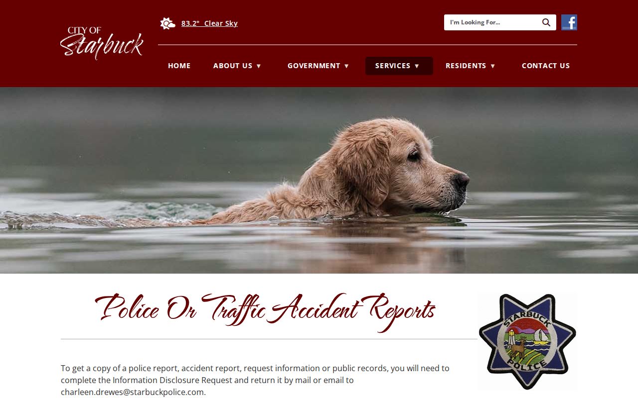 Starbuck Police public-record report request instructions for arrest records